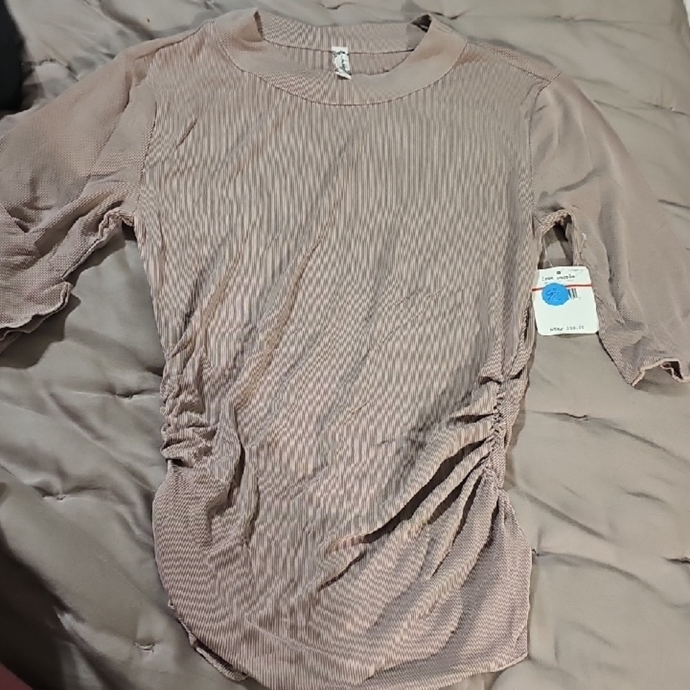Free People Dusty Mauve Ribbed Short Sleeve Top‎